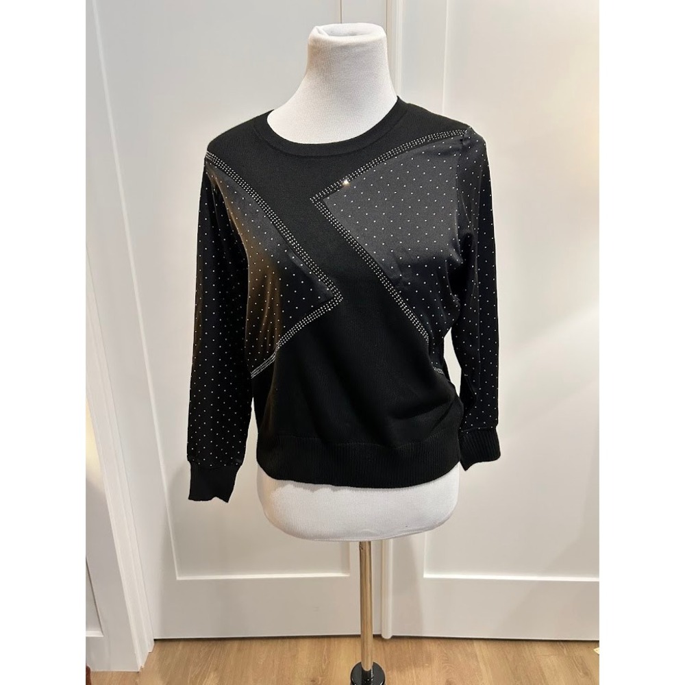 Women's Love Scarlett Black Long Sleeve Sweater‎ Rhinestone Embellished  Size S